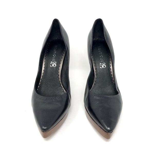 Boutique 58 Black Leather Pointed Toe Heels 7.5 - Picture 2 of 7